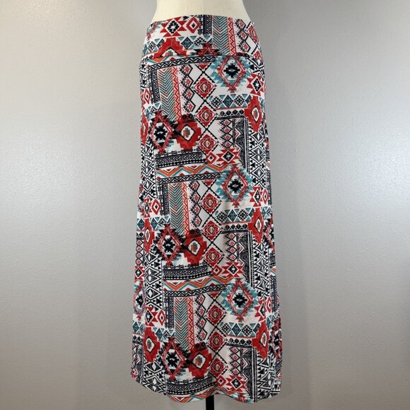 Rue 21 Womens Size XL Multicolor Aztec Print Maxi Skirt Stretch Wide Waistband - Picture 1 of 14